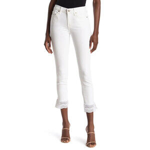 7 FOR ALL MANKIND women's Gwenevere Eyelet Trim Ankle Jeans In White $200 Sz 24